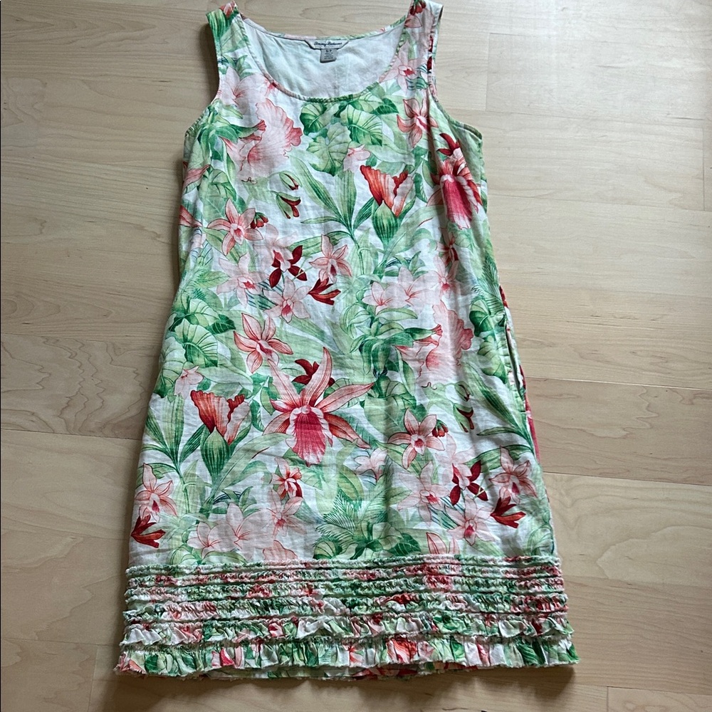 Tommy Bahama size S/P 100% Linen Floral Dress - Green and Pink